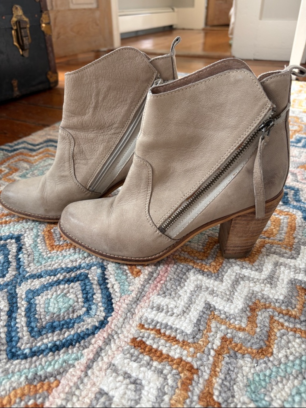 Women's Taupe Leather Ankle Booties with Side Zip